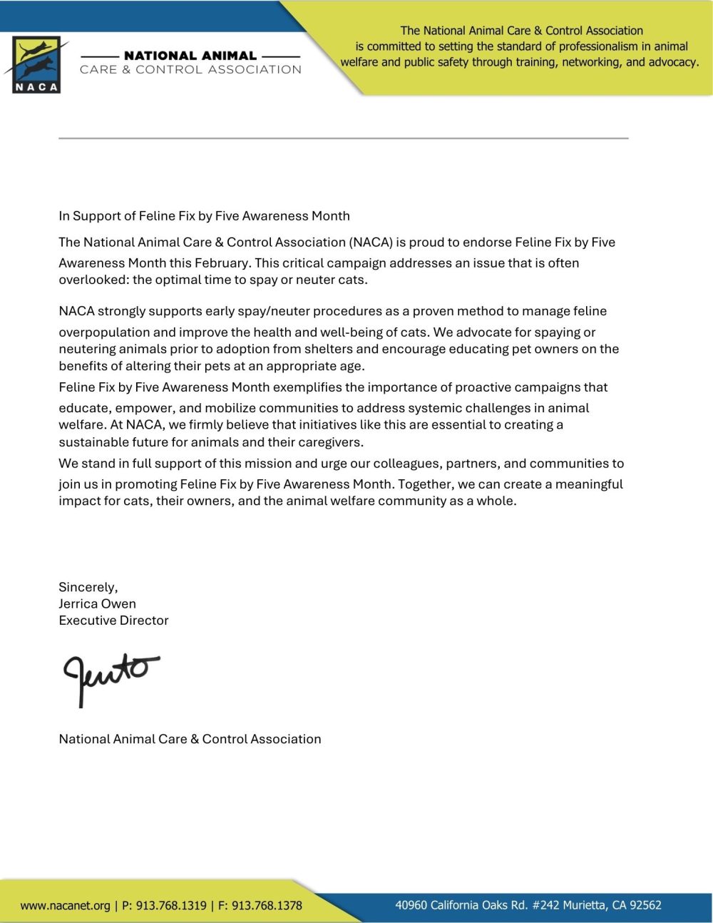 FFF Support - NACA.pdf - 1 - United Spay Alliance
